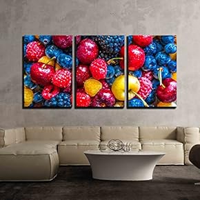 3 Piece Canvas Wall Art - Mix of Berries - Modern Home Art Stretched and Framed Ready to Hang - 16"x24"x3 Panels