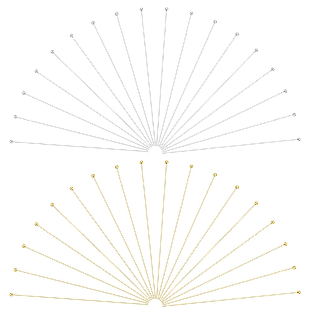 SUNNYCLUE 1 Box 300Pcs 70mm Ball Head Pin jewellery Earring Pins Silver Brass Long Gold Findings Pins Small Round Ball Headpin for jewellery Making Earring Charm Bracelet Accessories Supplies DIY Craf