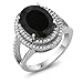 Gem Stone King 925 Sterling Silver Black Onyx Ring For Women (6.44 Cttw, Oval 14X10MM, Gemstone Birthstone, Available In Size 5, 6, 7, 8, 9)