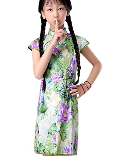 Lemail wig Chinese Printed Flower Cheongsam Qipao Dress Mini Dresses For Girls