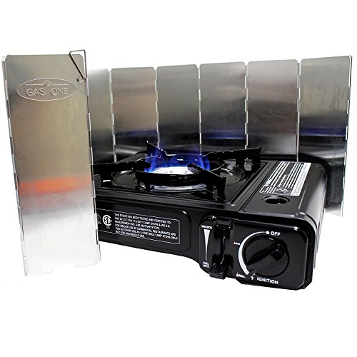 GAS ONE GS-1000 7,650 BTU Portable Butane Gas Stove Automatic Ignition with Carrying Case, CSA Listed (Stove+Windscreen)