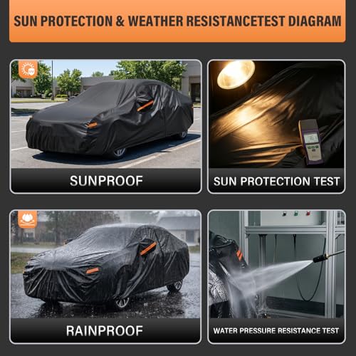 Kayme Funda para Auto, Cubre Coches Exterior Impermeable Transpirable Anti-UV Antipolvo de 7 Capas, Cubierta para Coche con Cremallera y Forro de Algodón Tira Reflectante para Sedán (470 a 490 cm)