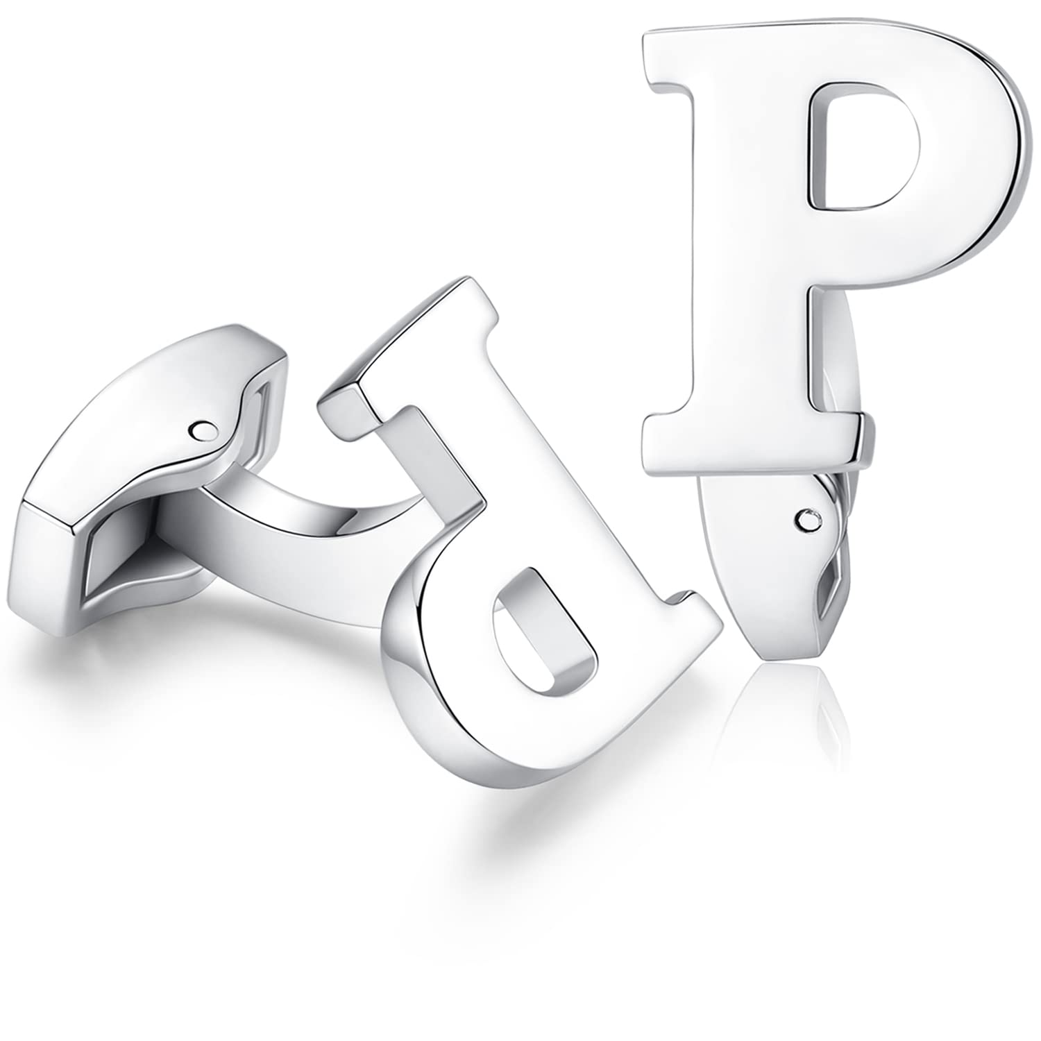 HONEY BEAR Hanana Mens Initial Alphabet Letter Cufflinks for Wedding Marriage Gift Silver