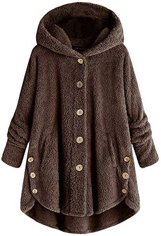 Fitfulvan, Fashion Women Button Coat Fluffy Tail Tops Hooded Pullover Loose Sweater