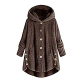 Sunmoot Hooded Faux Fur Coats for Women Long Teddy Bear Jacket Button Fluffy Pullover Loose Sweater