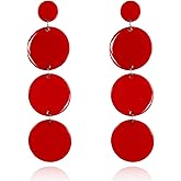 80s Neon Round Drop Earrings Acrylic Circle Disk Dangle Earrings Halloween Circular Statement Earrings for Women