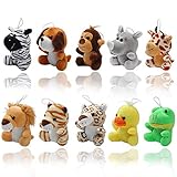 Small Stuffed Animals Set of 10 Soft Cute Plush Toys | Assortment of Jungle Farm Zoo Safari Animals: Stuffed Lion, Giraffe, Rhino, Zebra |Plush Keychains ● Fun Gift for Kids Party Favors Carnivals