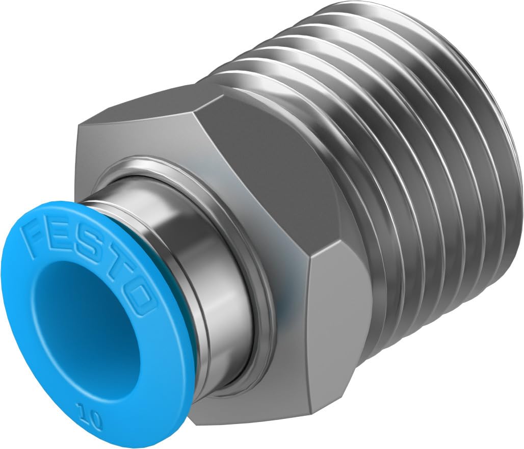 Festo QS-1/2-10 QS Series Push-in Fitting, Male Thread R1/2 x 10 mm Tube Connector