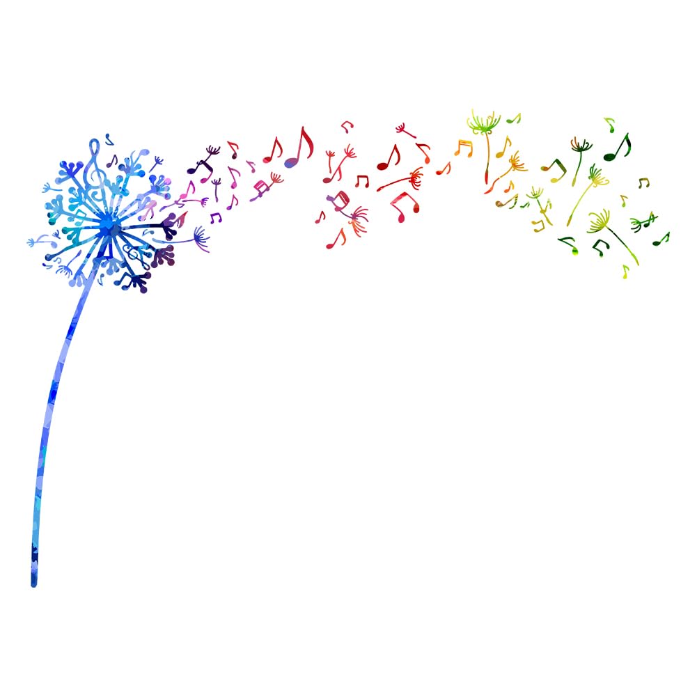 SUPERDANT Music Notes Wall Stickers Dandelion Wall Decals Watercolor Flowers Vinyl Art Peel and Stick for Bedroom Living Room Music Lover's Home Decoration