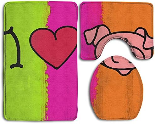 I LOVE PIGS Watercolor Bathroom Rug Set 3 Piece Bath Rug Set