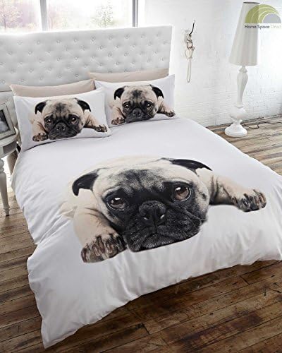 Pug Dog Photo Print Duvet Quilt Cover Bedding Set White - UK King / US Queen