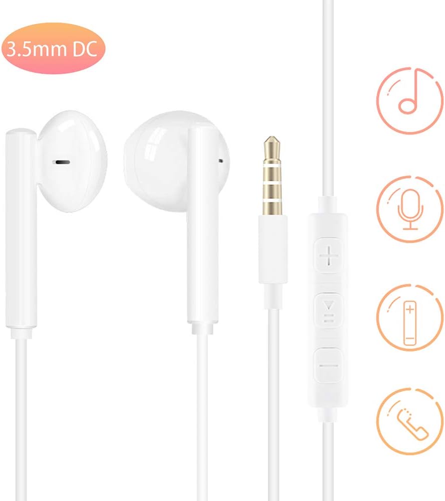 ZERKAR Earphones In Ear Headphones Noise Isolating Wired 3.5mm Earphones with Mic and Remote Control Heavy Bass Compatible for Phone, Pad, Pod, Tablets, MP3 White 115cm
