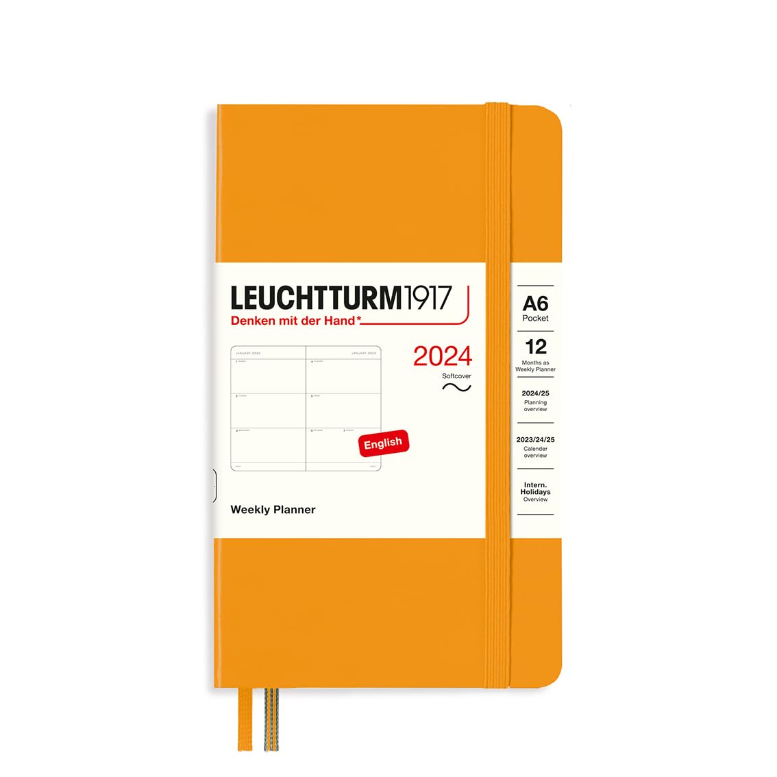 LEUCHTTURM1917 367676 Weekly Diary Softcover Pocket (A6) 2024, 12 Months, Rising Sun, English