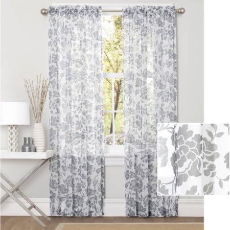 Better Homes And Gardens Flower Garden Sheer Curtain Panel Grey