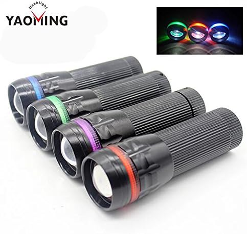 YAOMING Flashlight Pack of 4,Small Flashlight with Colored Band,LED Telescopic Focal Length Aluminum Alloy Mini Torch with Colorful Decorative Ring,3 Modes Strong Weak Strobe,for Capming Cycling