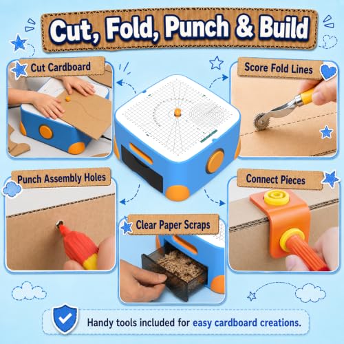 Graceduck Safe Cardboard Cutter for Kids Creative Arts & Crafts,STEM Toy for 5+ Boys and Girls for Kids for Boys GirlsCreative Building Toy for Boxes, School Projects Blue