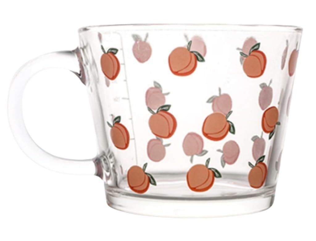 Photo 1 of yaocoral 12 OZ Cute Mug Peach Glass Cup with Measurements,Kawaii Glass Coffee Mug with Handle for Coffee,Latte,Juice,Milk,Yogurt,Dessert,Tea,Breakfast Oatmeal Cup