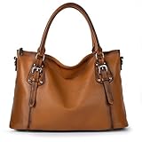 YALUXE Women's Vintage Style Soft Genuine Leather Tote Large Shoulder Bag