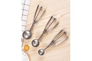 3PCS Stainless Steel Ice Cream Scoop Set, Cookie Scoops Kit with Small (4cm)/Medium (5cm)/ Large (6cm) Scoops, for Cupcake/Ic