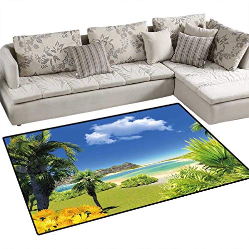 Tropical Bath Mats Carpet Paradise Beach with Palm Trees in Exotic Island Happiness Coastal Charm Image Door Mats for Inside Non Slip Backing 36"x48" Multicolor
