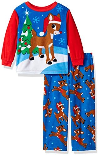Rudolph Toddler Boys' The Red-Nosed Reindeer 2-Piece Fleece Pajama Set, Reindeer Red, 2T