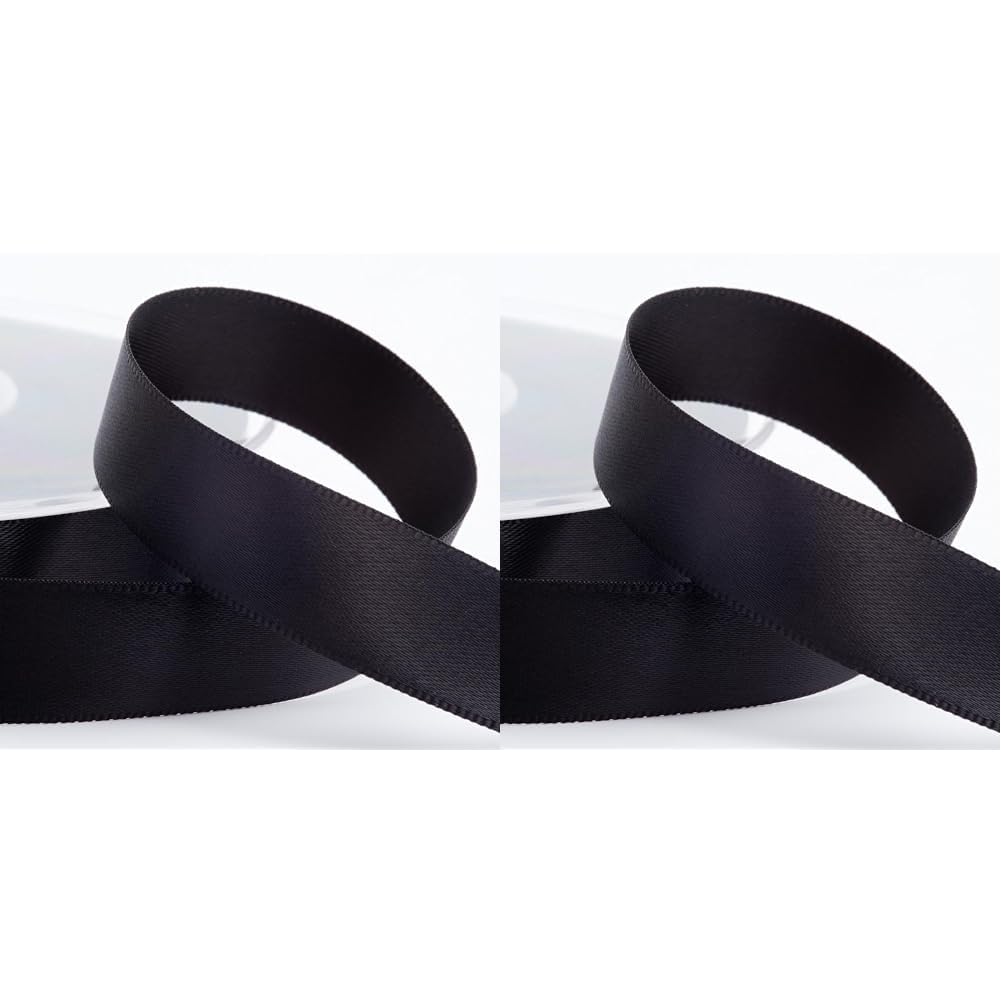 Italian Options Satin Ribbon, 10mm Wide x 25 Metre Roll, Black (Pack of 2)