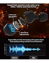 Auriculares inalámbricos Bluetooth 5.0 inalámbricos Bluetooth Auriculares Bluetooth 6H Tiempo de reproducción 3D estéreo Sonido inalámbrico Auriculares incorporado Micrófono, a prueba de sudor con funda de carga