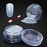 Elite99 Holographic Nail Chrome Powder,Shinning Mirror Effect Nail Polish Glitter Powder,1g Silver Chrome Powder+Sponge Stick Makeup Manicure DIY Kit