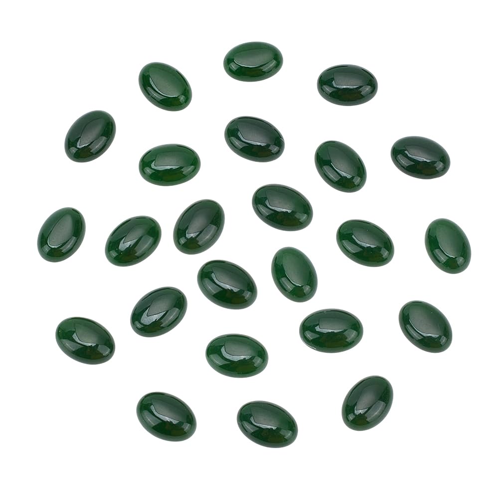 HOBBIESAY 20Pcs Green Natural Oval Moss Stone Cabochons 14mm Flat Back Agate Gemstone Quartz Chakra Crystal Beads No Hole for Jewelry Making