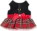 Friends Forever Plaid Dress Cozy Vest Winter Jacket Coat Sweater Hoodie Furry Collar Black Harness Pet Puppy Dog Christmas Clothes Costume Outwear Coat Apparel Cat (Small)