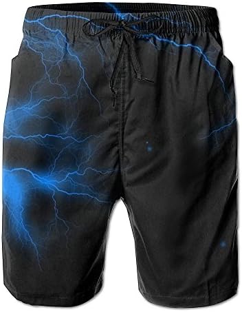 Men Quick Dry Beach Board Shorts Thunder Lightning Bolt Storm Funny Swim Trunks With Mesh Lining