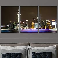 3 Piece Framed Canvas Wall Art City Illuminations Canvas Prints Home Artwork Decoration for Living Room,Bedroom - 16
