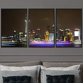signwin 3 Piece Framed Canvas Wall Art City...
