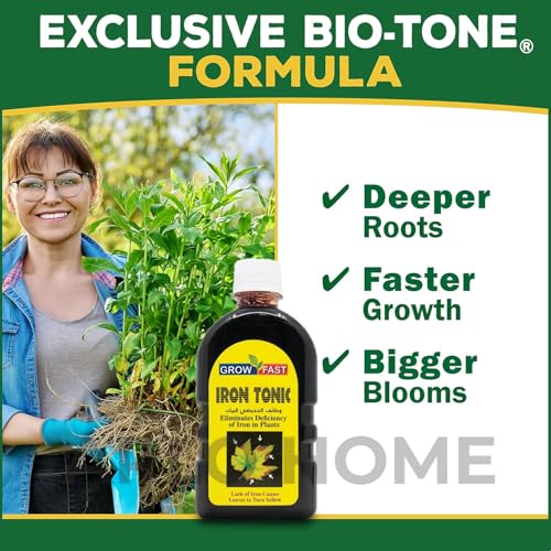 Organic Iron-Tone (250 ml) Organic Fertilizer and Plant Food to Help Correct Iron Deficiency Turns Yellow to Green, Non Staining Iron for Indoor and Outdoor Plants Iron Tonic for Houseplants