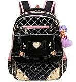 Waterproof PU Leather Kids Princess Backpack Cute School Bookbag for Girls (Large, Bowknot Black)