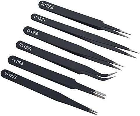 6Pcs Anti-Static Precision Tweezers Set Circuit Board BGA Soldering Tool SMT ESD-10 ESD-11 ESD-12 ESD-13 ESD-14 ESD-15 Anti-Acid Stainless Steel Tweezers Set for Lab Work, Electronics, Jewelry-Making
