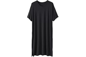 POPO PEA Mens Night Gown Sleep Pajama Shirts Long Nightshirt Nightgown Sleepwear Male Soft Comfy Lounge Short Sleeve V Neck
