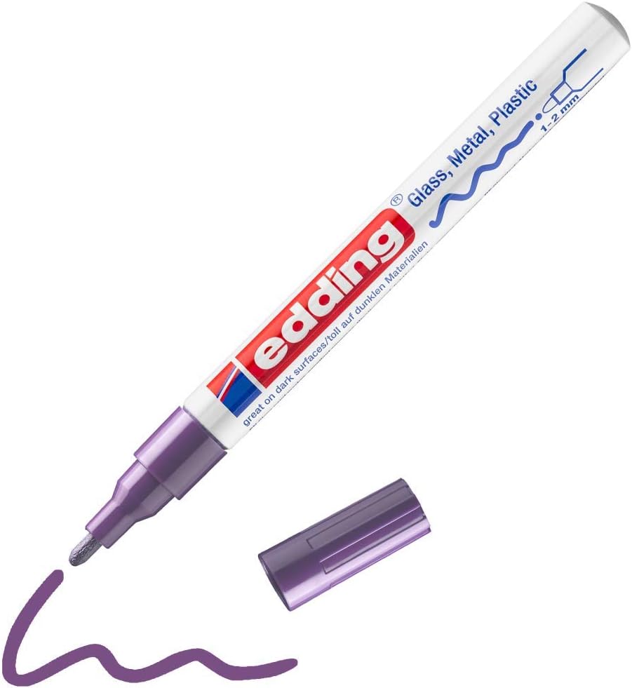 edding 751 gloss paint marker, violet, 1 paint marker, round nib 1-2 mm, paint pen for glass pebbles, wood, plastic, paper