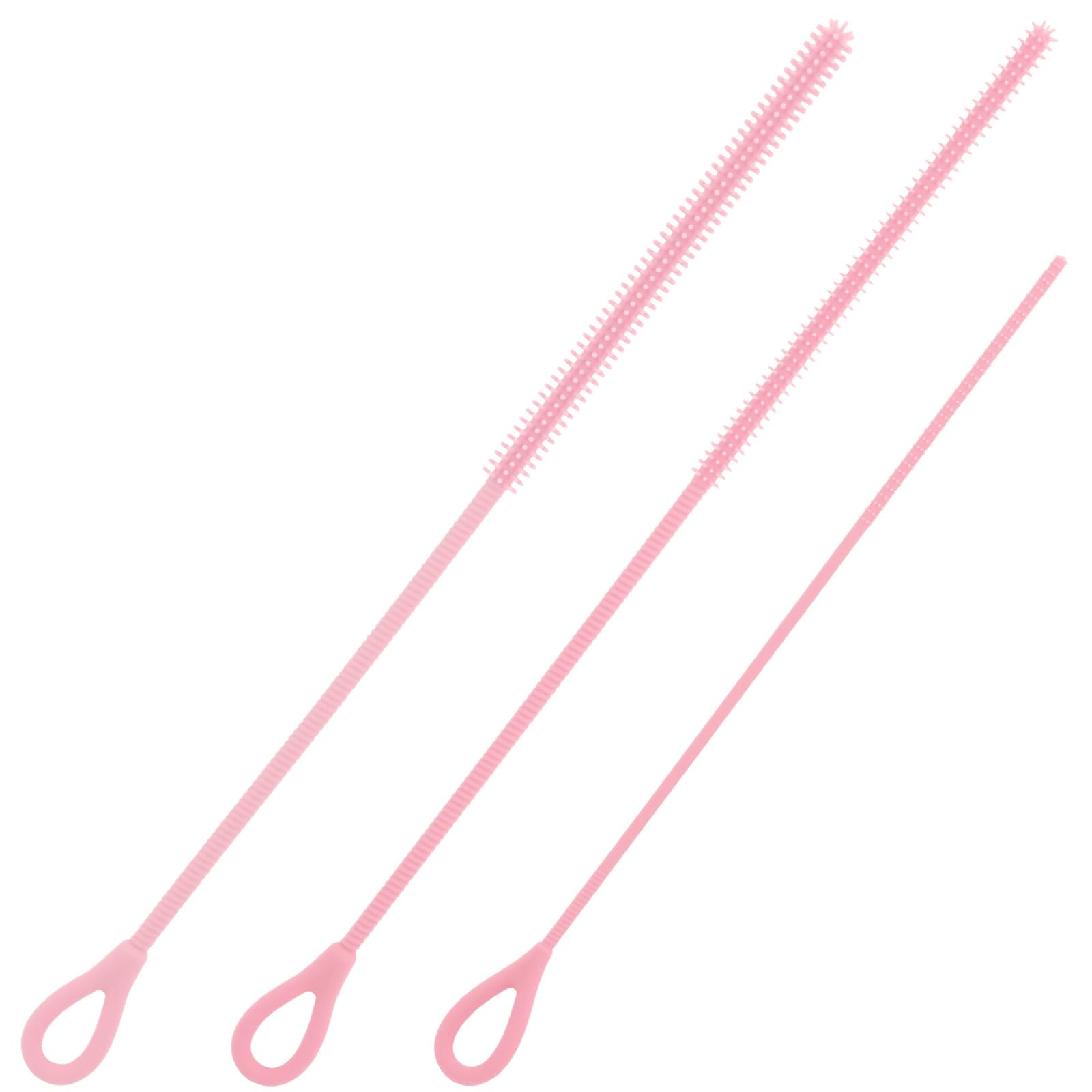 Photo 1 of 3pcs Reusable Silicone Straw Cleaner Brush Set, Extra Long Straw Cleaning Tool with Steel Core 3mm 6mm 9mm Multi-Size Cleaning Accessories for Stanley Cup Water Bottle (Pink)