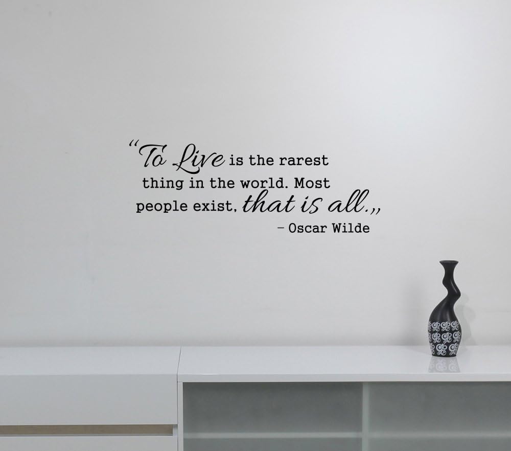 to Live is The Rarest Thing in The World Oscar Wilde Quote Decal Vinyl Lettering Motivational Saying Sticker Literature Wall Art Decorations for Home Bedroom Room Literary Inspirational Decor wq3