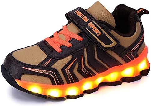 Boys KIDS Girls USB rechargeable LED Flashing Light Up Kids Casual Shoes Sneakers Lovely magic buckle shoes(Orange 2.5 M US Little Kid)