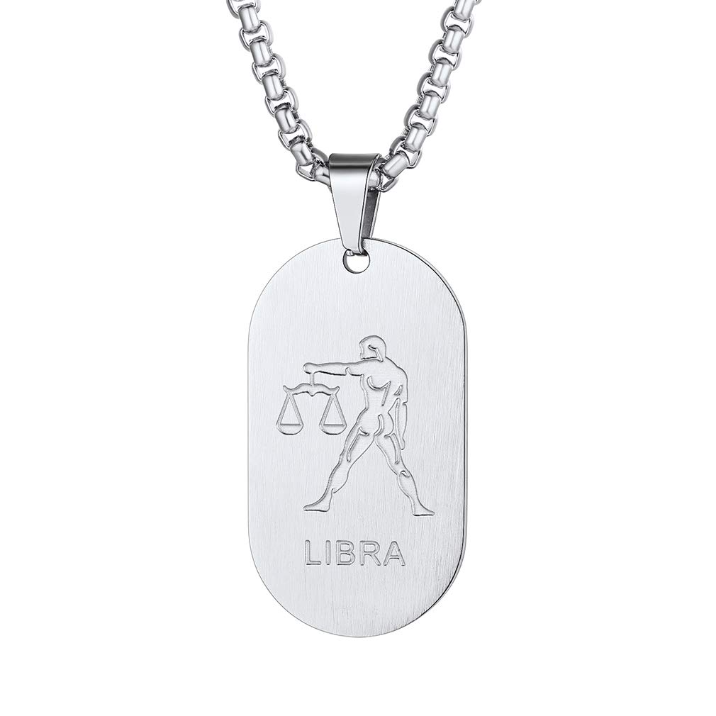 Custom4U Libra Necklace for Men Stainless Steel Dot Tag Chain Constellation Necklaces for Male Boy