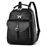 MIUCOO Women's Faux Leather Backpack Casual School Bag Outdoors Purse Simple Style Travel Bag For Girls (Black)