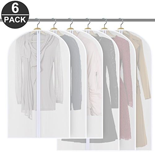 Mopoin Garment Bag PEVA Dustproof Clothes Covers Pack of 6 Clear Breathable Garment Covers Full Zipper Suit Bag, 3 Medium and 3 Large