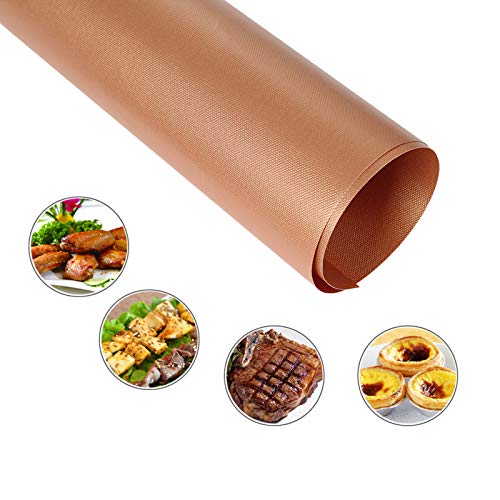 FF Era BBQ Copper Grill Mat Set of 5 Heavy Duty Heat Resistant PTFE Coated 15.75x13 Inch Non-Stick Teflon BBQ Grill Mats-Easy to Clean Silicone Free FDA Approved-Suitable for Grills and Ovens