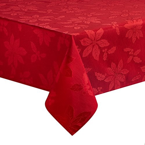 Poinsettia Legacy Damask Christmas Tablecloth (60" X 120" Rectangular, Red) 