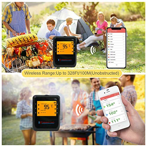 Newkiton Smart Wireless Meat Thermometer with 6 Stainless Steel Probes, APP Controlled Bluetooth Digital Thermometer for Cooking Smoker Grill Barbecue Oven Kitchen, Support iOS & Android