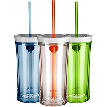 Contigo AUTOCLOSE Shake & Go Tumblers, 16oz, Monaco/Citron/Clear with Tangerine, 3-pack
