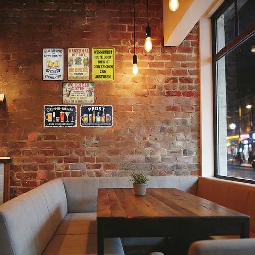 Rongxze - Set of 6 Vintage Metal Plaques (20 x 30 cm) Retro Style - Cafe, Club, Pub - Rustic Retro Workshop Plaques - Bar Decoration