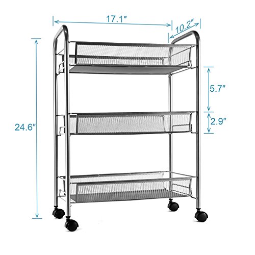 image for YIMU 3 Tier Mesh Wire Rolling File Cart Multifunction Utility Cart Kit